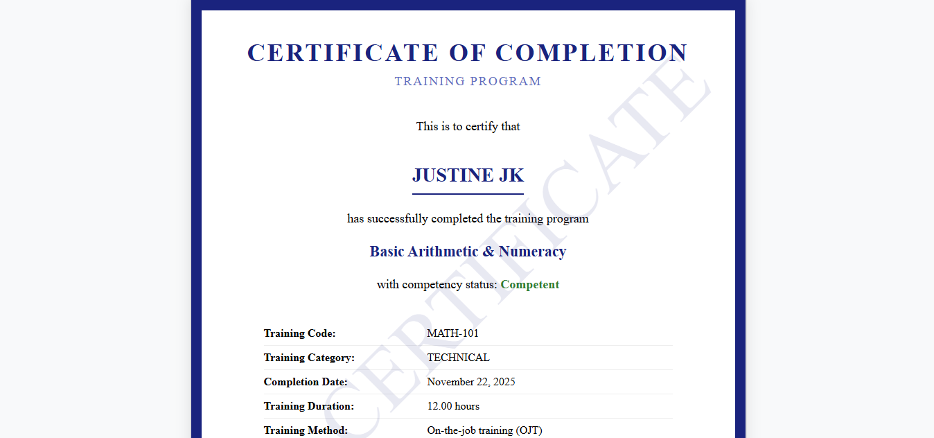 Basic Training Certificate